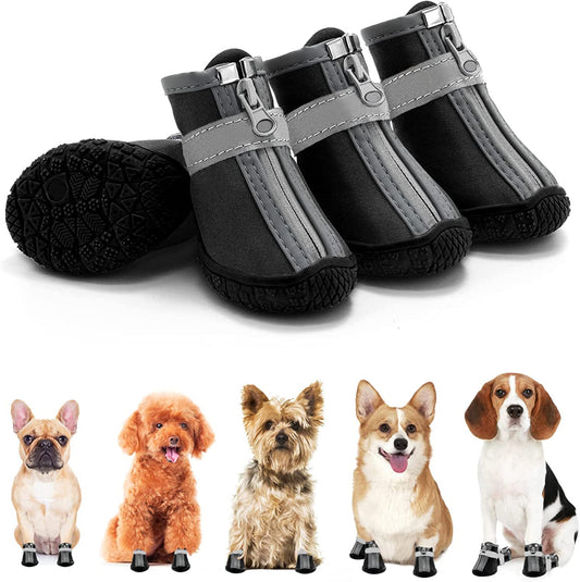 Dog Booties Waterproof Dog Walking Shoes Dog Boot for Small Medium Dogs, Puppy Shoes for Hot Pavement 4PCS