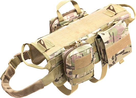 Tactical Dog Molle Vest Harness K9 Adjustable Outdoor Training Service Camouflage Harness with 3 Detachable Pouches