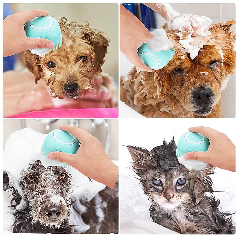 Silicone Dog Cat Shower Brush Pet Shampoo Dispenser Massager Bath Brush Bathroom Puppy Washing Grooming Brush Dog Accessories