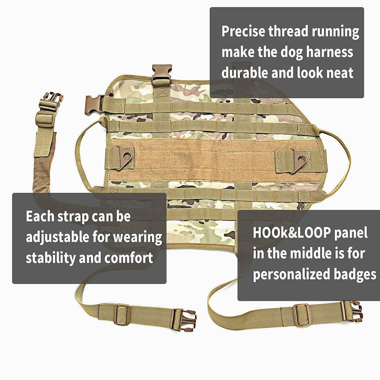 Tactical Dog Molle Vest Harness K9 Adjustable Outdoor Training Service Camouflage Harness with 3 Detachable Pouches