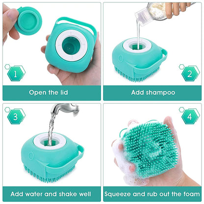 Silicone Dog Cat Shower Brush Pet Shampoo Dispenser Massager Bath Brush Bathroom Puppy Washing Grooming Brush Dog Accessories
