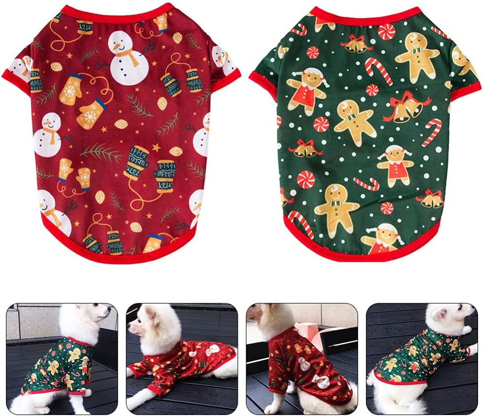 2Pcs Pet Christmas Clothes Christmas Pet Costume Pet Clothes for Dogs Warm Dog Sweaters Puppy Dress up Clothes Dog Apparel Holiday Cat Costumes Cotton Breathable Pet Supplies