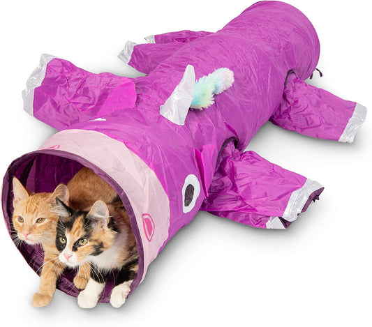 Magic Mewnicorn Multi Cat Tunnel Boredom Relief Toys with Crinkle Feather String for Dogs, Cats, Rabbits, Kittens and Guinea Pigs for Hiding Hunting and Resting